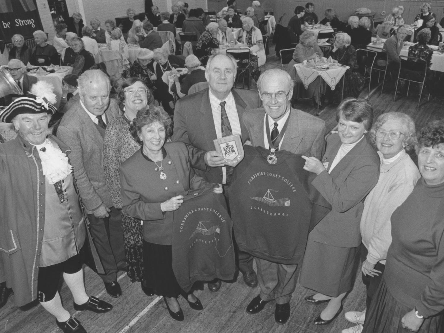 Special guests at the Yorkshire Coast College's Local History class Christmas lunch, December 1992, from left, town crier Alan Booth, Eric Lahteela, chairman of governors, Marie Belfitt, history lecturer and Evening News columnist, Stan Dey, college principal, mayor and mayoress Jack and Pauline Warwick, fay Crapper, adult education coordinator, Celia Lahteela, and Pat Dey.