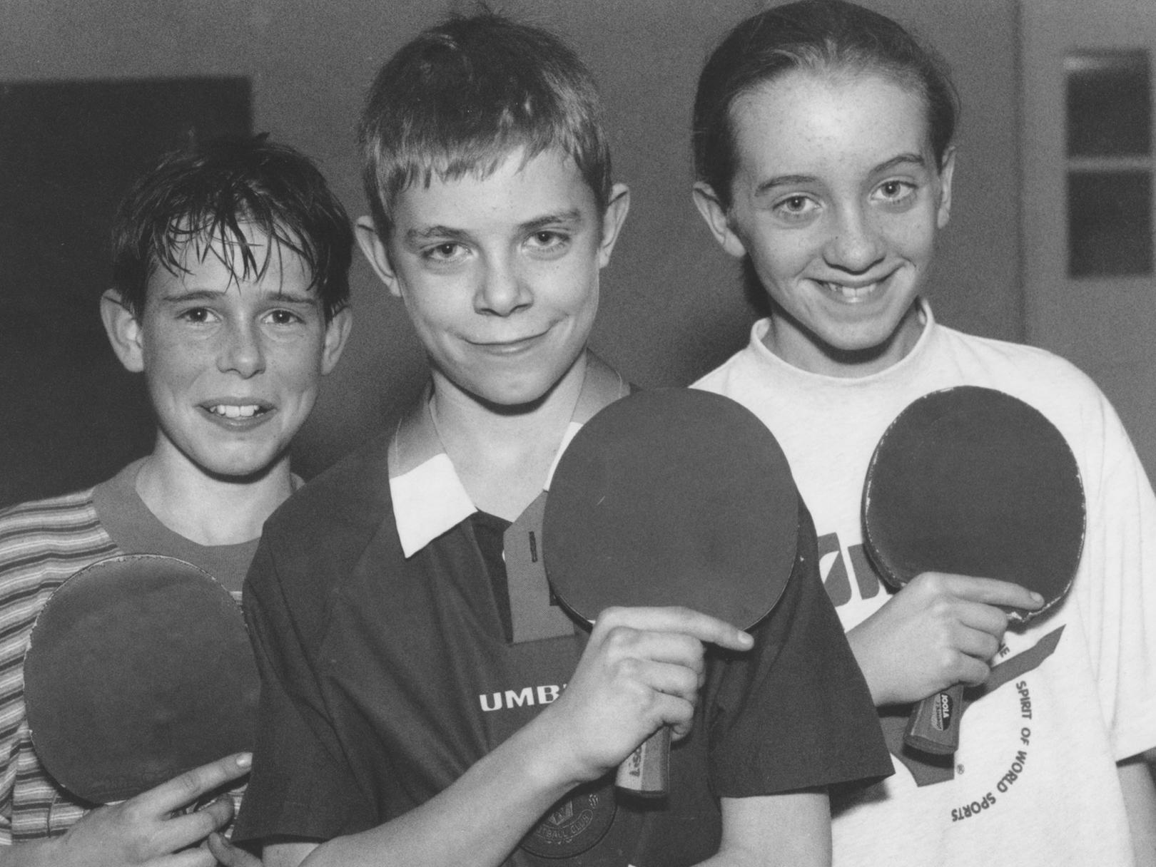 One of the table tennis teams pictured at St Saviour's Church in January 1997. Ravens, from left, Neil Raine, Michael Pearson and Sophie Clayton.