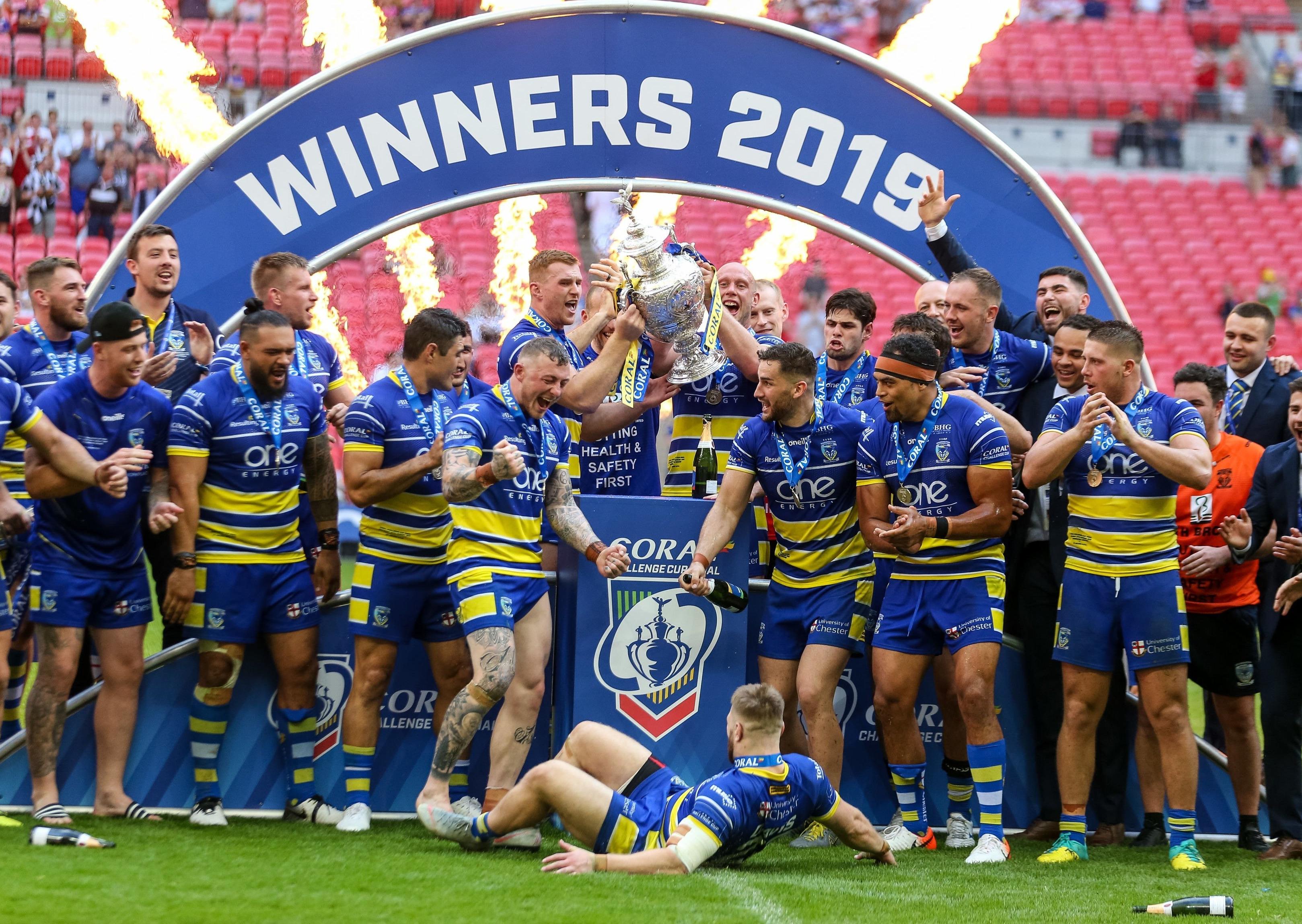 2019 Coral Challenge Cup winners, Warrington Wolves. PIC: Paul Harding/PA Wire