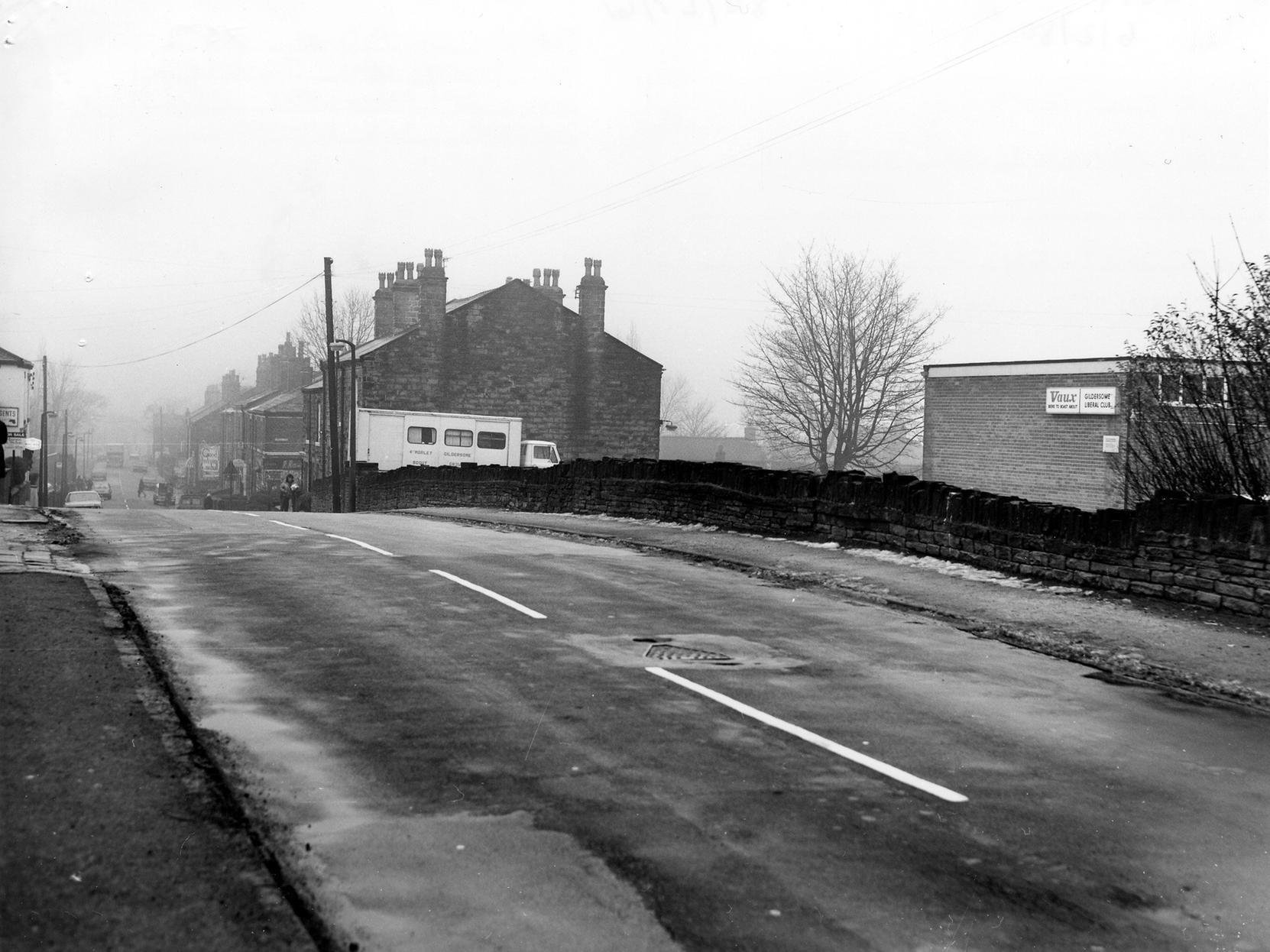 Street Lane, showing Gildersome Liberal Club on the right. In the centre, a van belonging to the 4th Morley Gildersome Scout Group is parked up.
