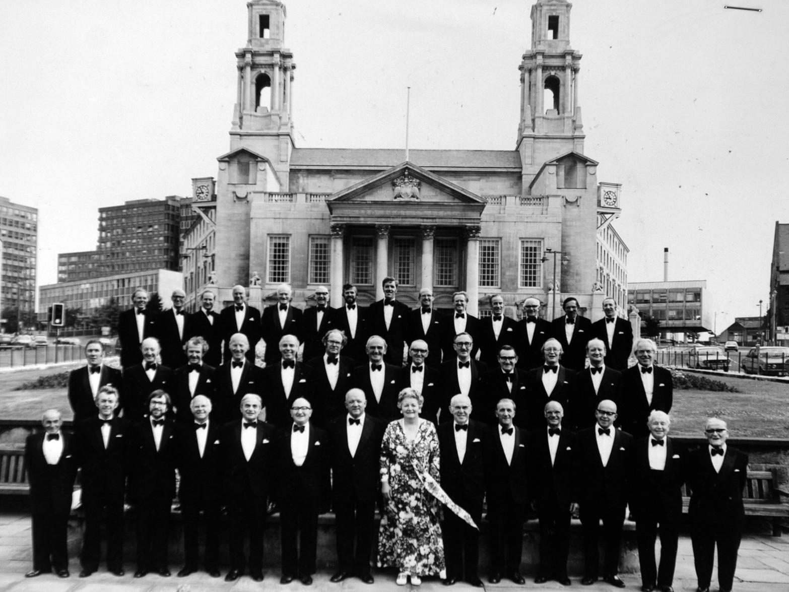 Leeds Male Voice Choir in front of the Civic Hall after finishing runners up in the Morecambe Music Festival.