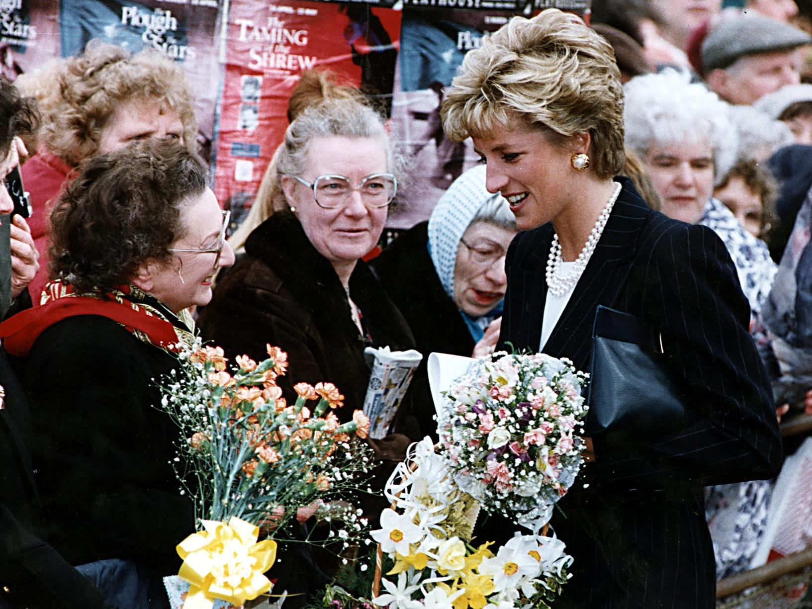 Princess Diana captured meeting her admirers during visit to Leeds in May 1993.