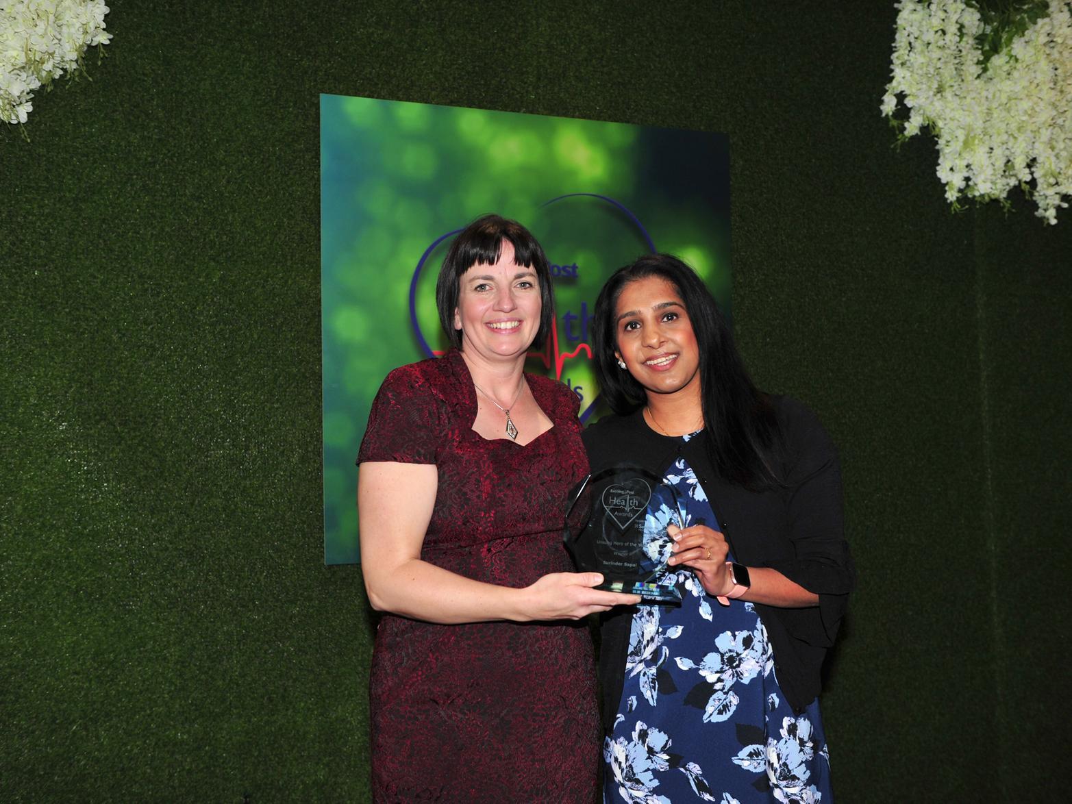 Surinder Sapal, pictured right, radiographer at Leeds Teaching Hospitals NHS Trust, wins Unsung Hero Award after donating a kidney to save the life of a desperately ill child.