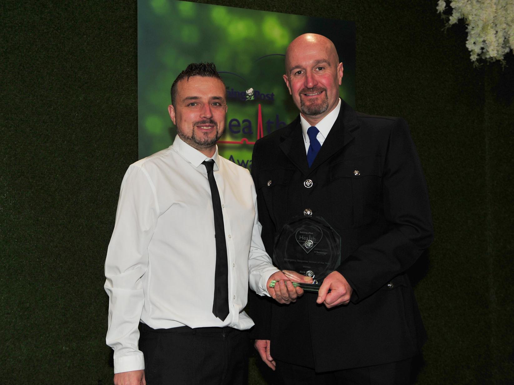 PCSO Nick Smith, (pictured right) of the Leeds District policing Team, wins the Emergency Response Worker of the Year, after saving a man's life who was going to jump from a motorway bridge in south Leeds.