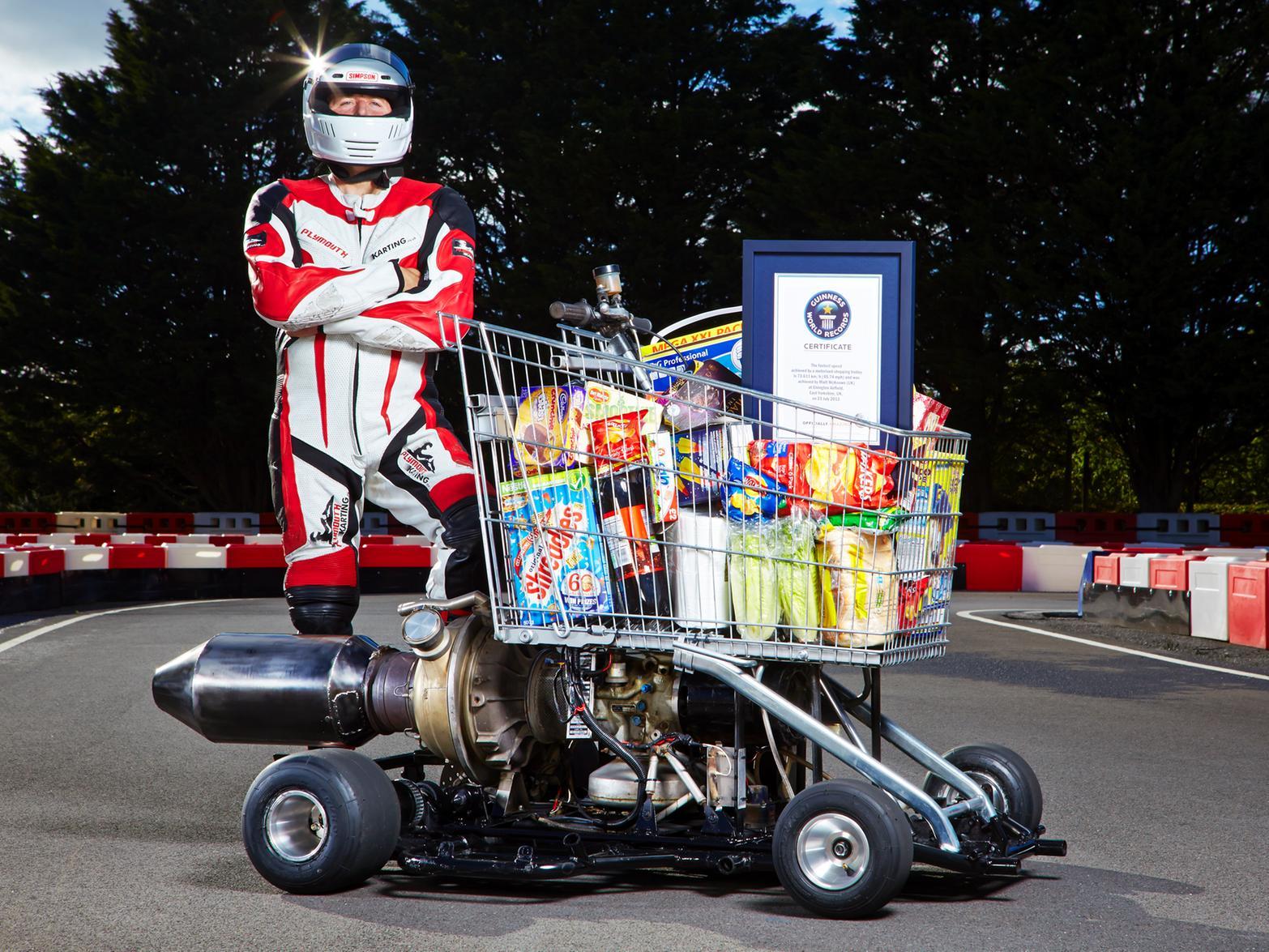 The fastest speed achieved by a motorized shopping trolley is 113.298 km/h (70.4 mph) by Matt McKeown (UK) at Elvington Airfield in East Yorkshire, UK, on 18 August 2013.