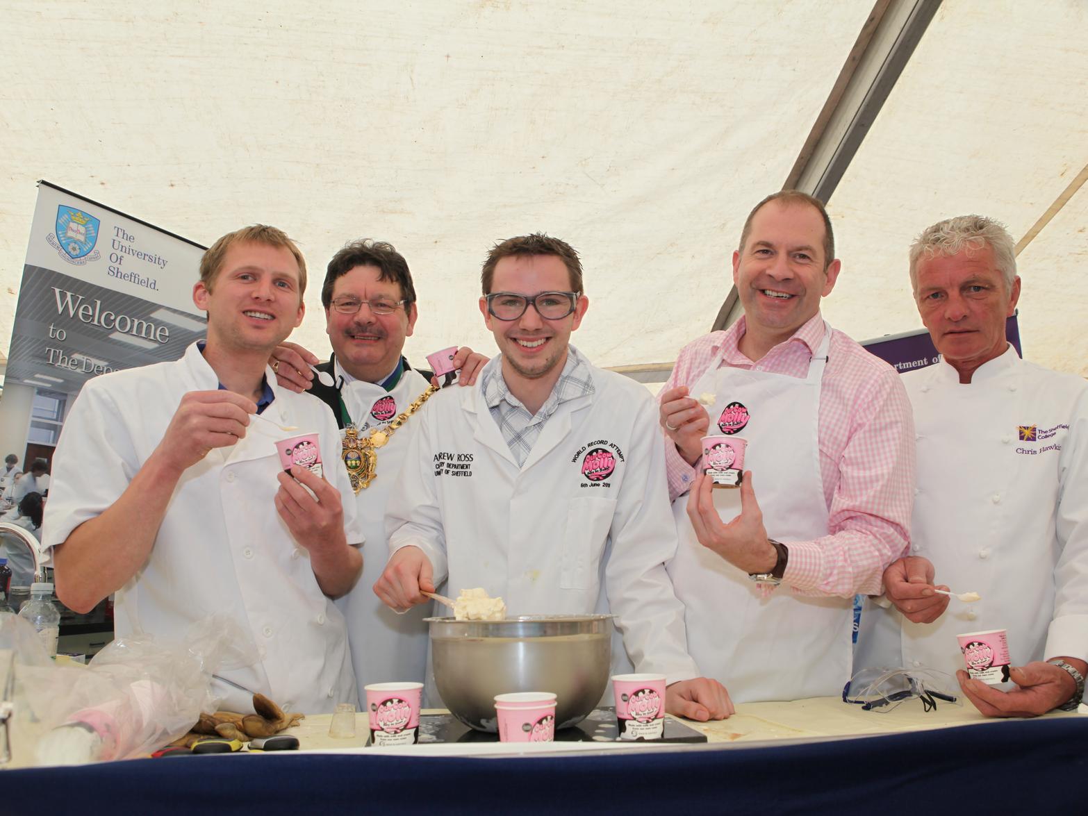 The fastest time to make one litre of ice cream is 10.34 seconds and was achieved by Andrew Ross (UK) at Cliffe Cottage in Sheffield, South Yorkshire, UK, on 6 June 2010.