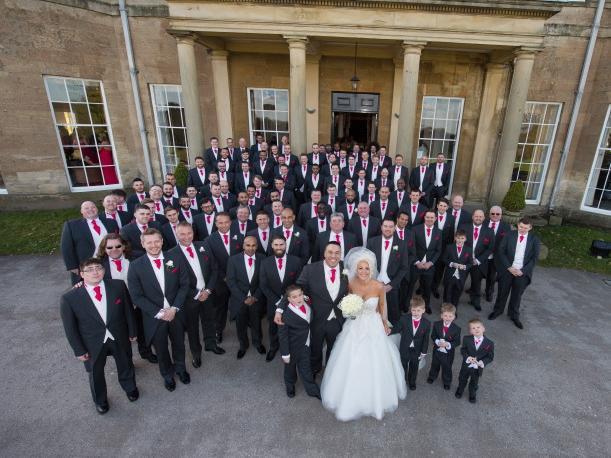 The most ushers to one groom is 97, to Alexander Simmons (UK) in Folifoot, Harrogate, UK, on 23 February 2015.