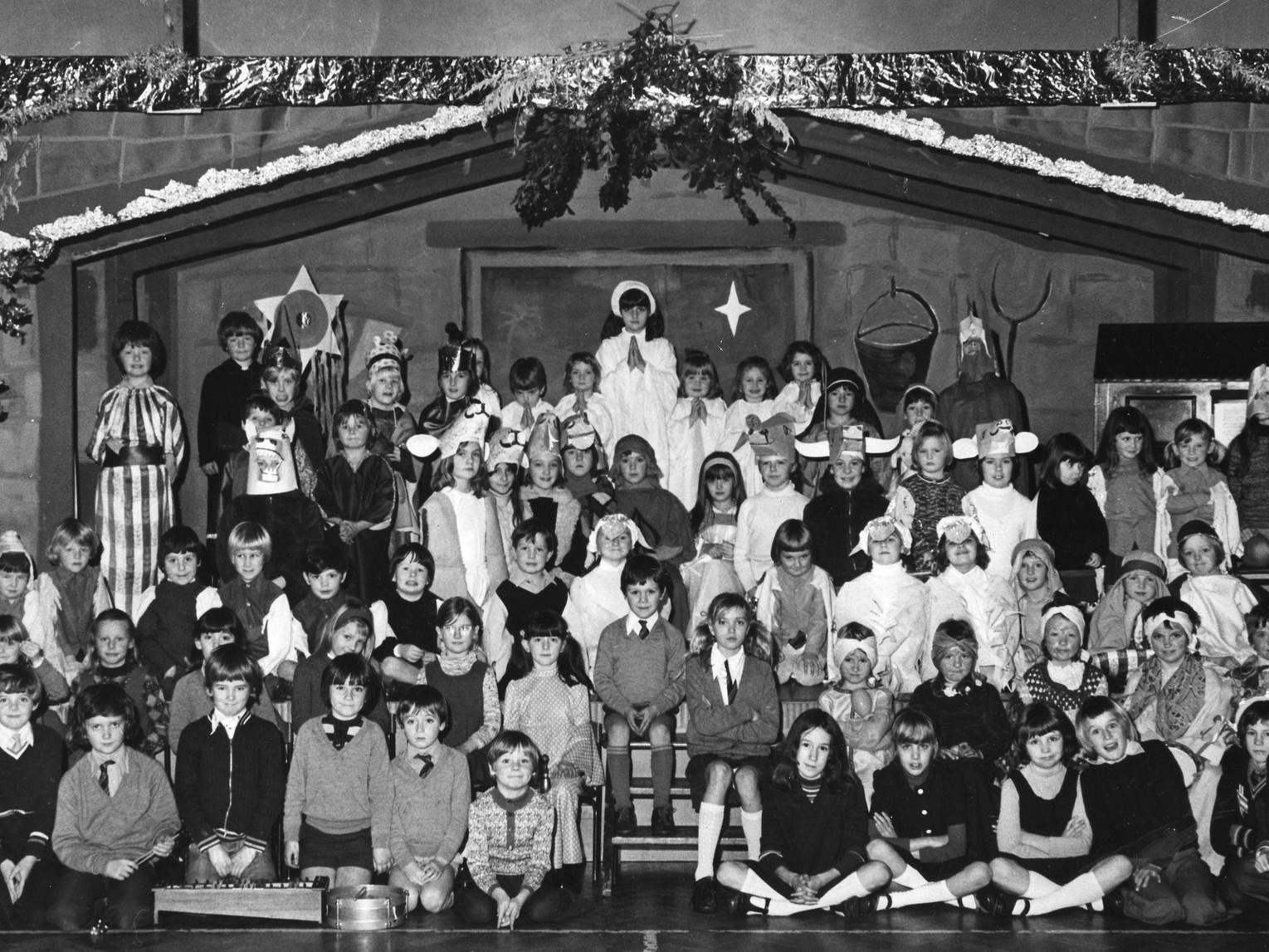 The full cast of St Teresas Junior and Infants School in Cleveleys, annual Christmas concert in 1975