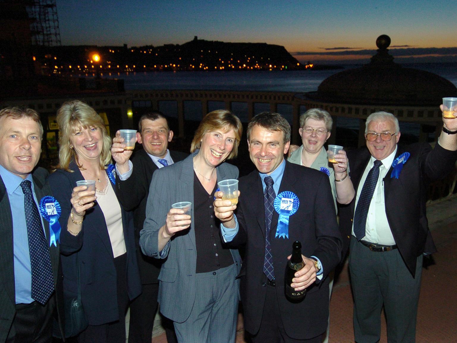 Robert Goodwill celebrates victory with his team after becoming MP for the first time.