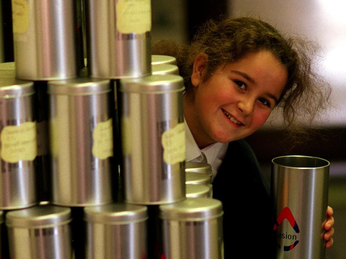 Pupil Jenny Henry with some time capsules at Parklands Girls' High School,
