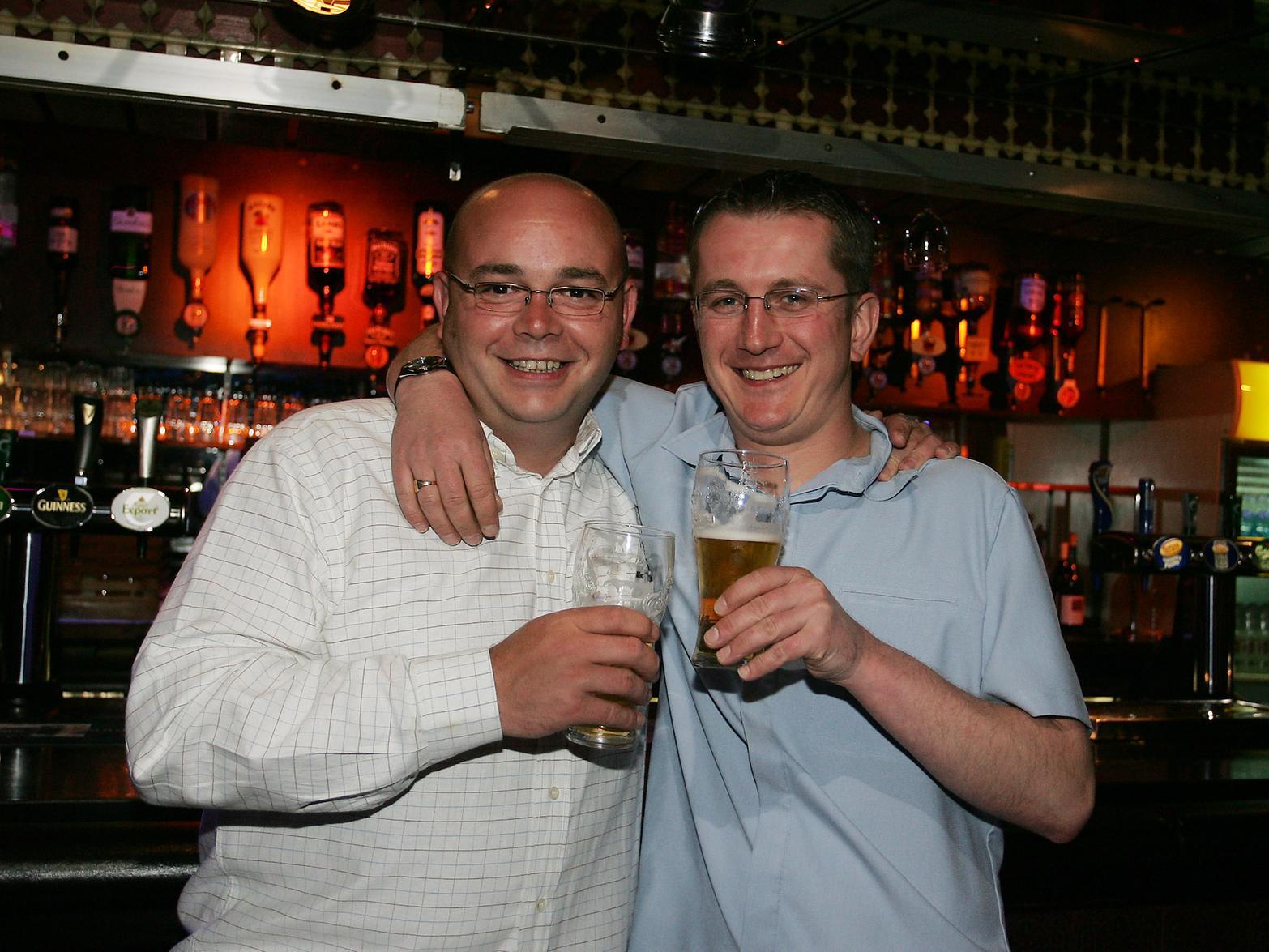 Groom-to-be Mike Cliffe (left) enjoys his last night of freedom with his best man Steve Fawcett at The Frontier.