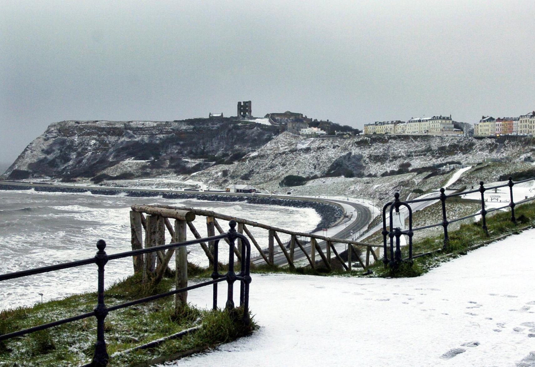 Early snow leaves a dusting on North Bay and the Castle in 2009.