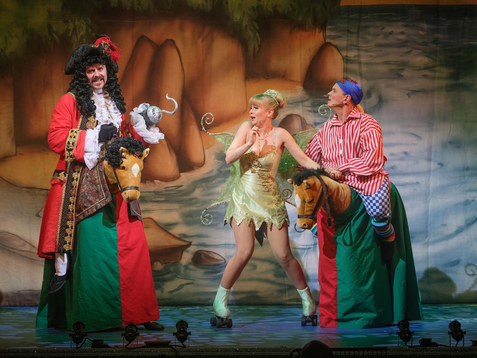 Rachel Grundy as Tinkerbell in Peter Pan with Tom Lister and Steve Royle pictures: Martin Bostock