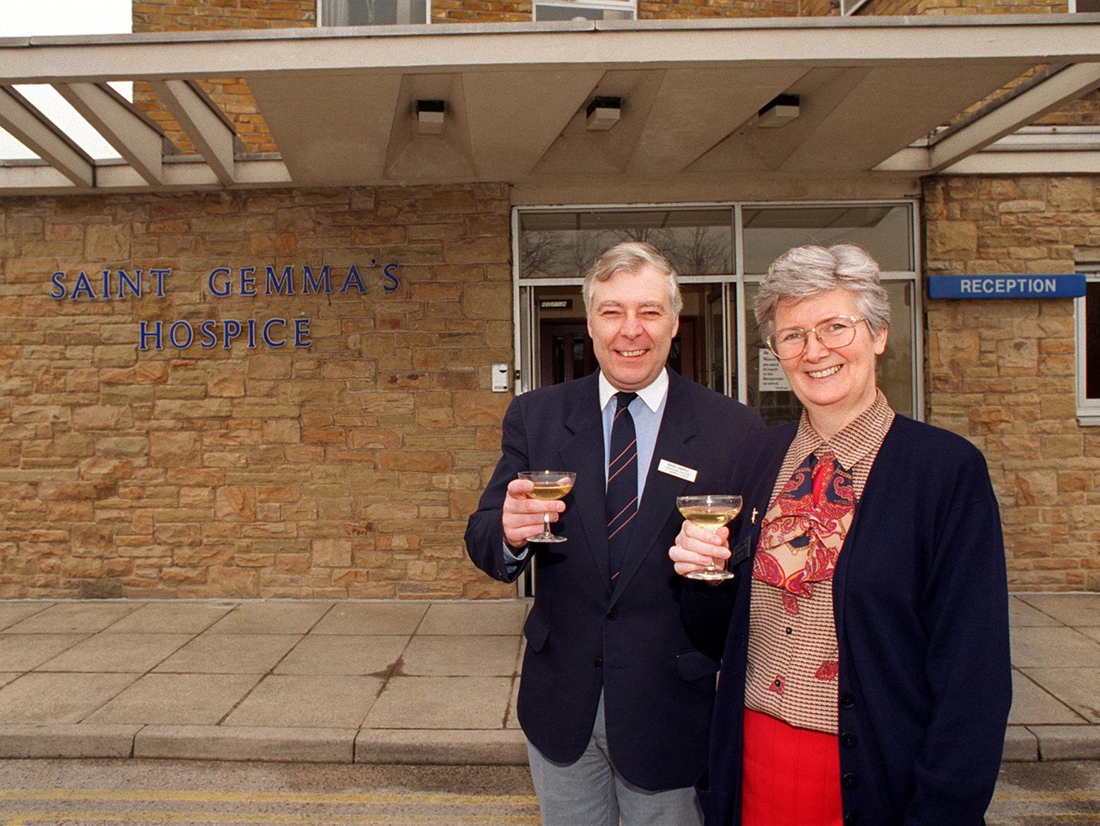 David Hartill and sister Cecilia Foley of St Gemma's Hospice raise a glass to the Half and Half Appeal which had reached one and a half million pounds.