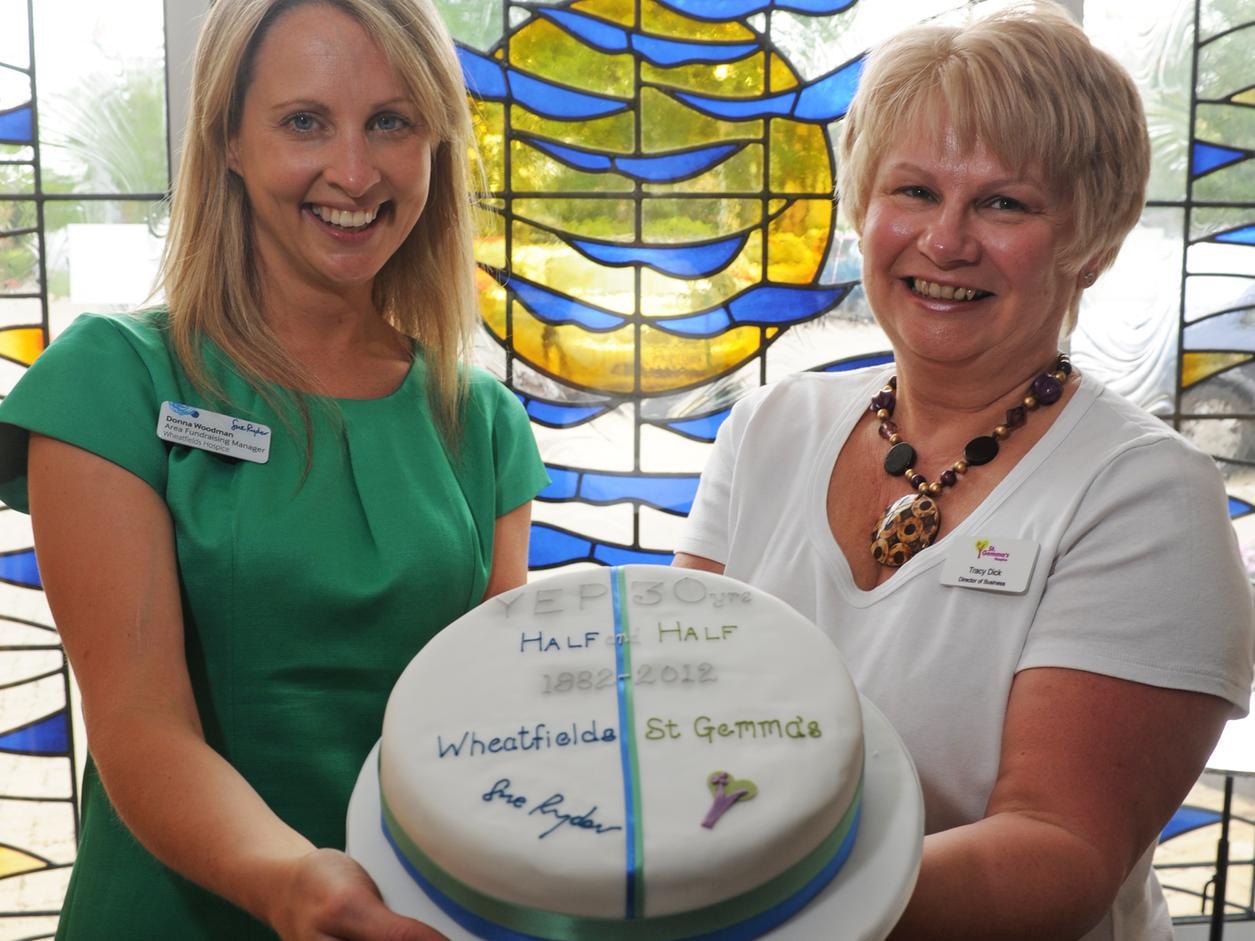 Tracy Dick from St Gemma's and Donna Woodman from Wheatfields Hospice celebrate 30 years partnership with the YEP Half and Half Appeal.