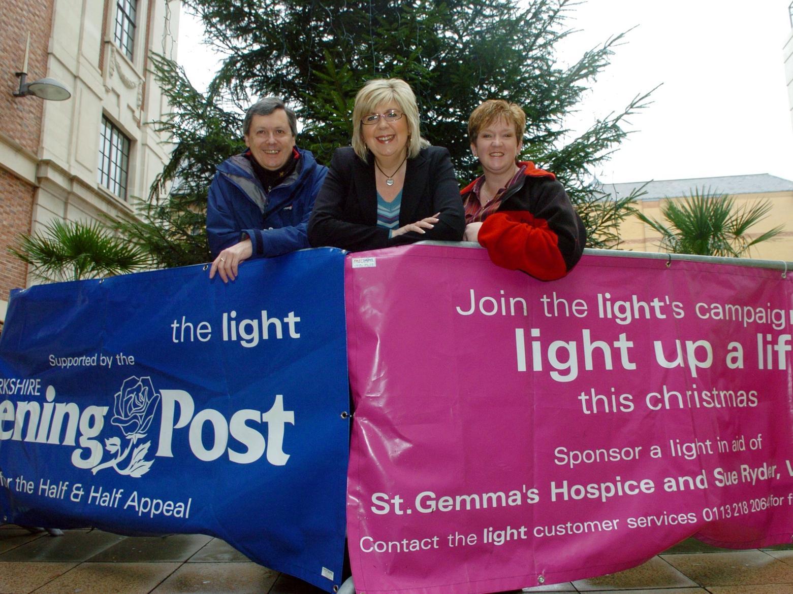 Half and Half Appeal Christmas tree at The Light in the city centre.
Pictured, from left, are Graham Richards of St Gemma's Hospice, Sue Anderson of The Light and Jo Jones from Wheatfields Hospice.