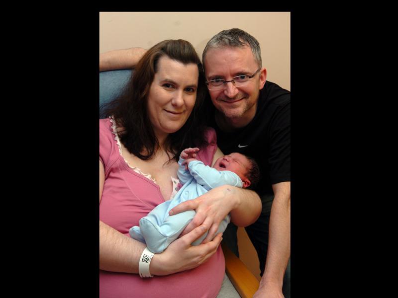 Victoria and Neil Duffy from Chorley with theirbabyDexter, born at 9.43am weighing 9lb 9oz at RPH