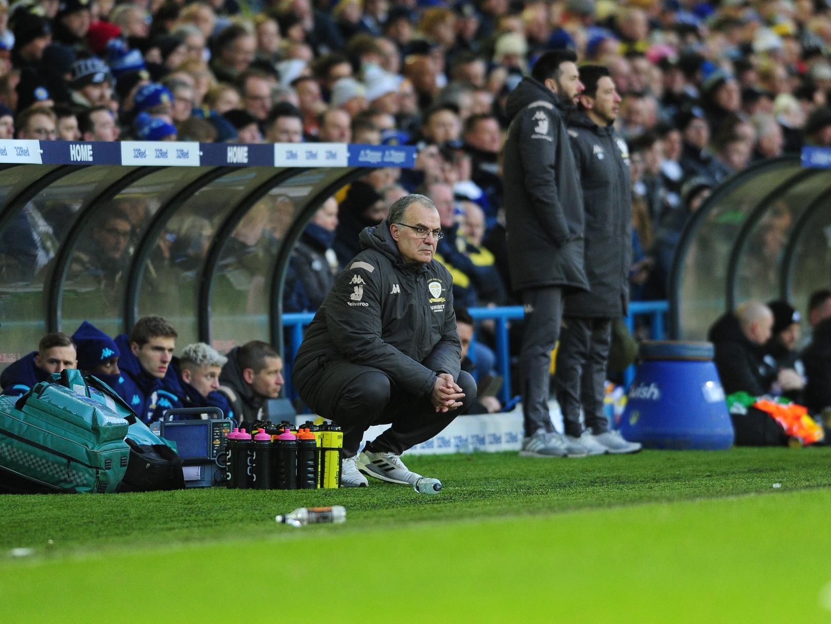 Leeds United head coach Marcelo Bielsa watches on from his Elland Road dugout. (Pic: JPI Media)