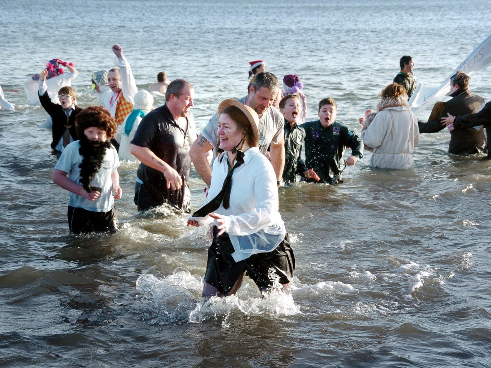 Braving the freezing North Sea waters.