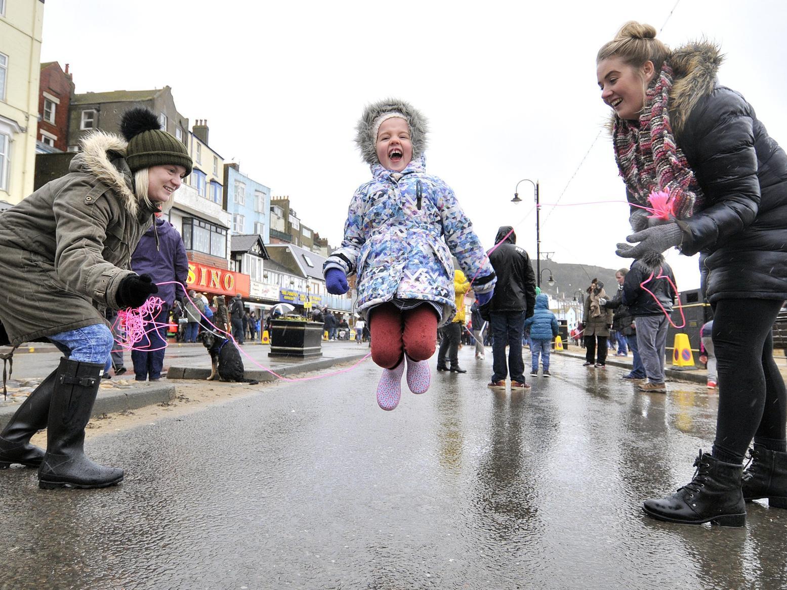 Pancake Day traditions weren't stopped by the rainy weather ant many residents gathered on the Foreshore for skipping, and pancake racing.