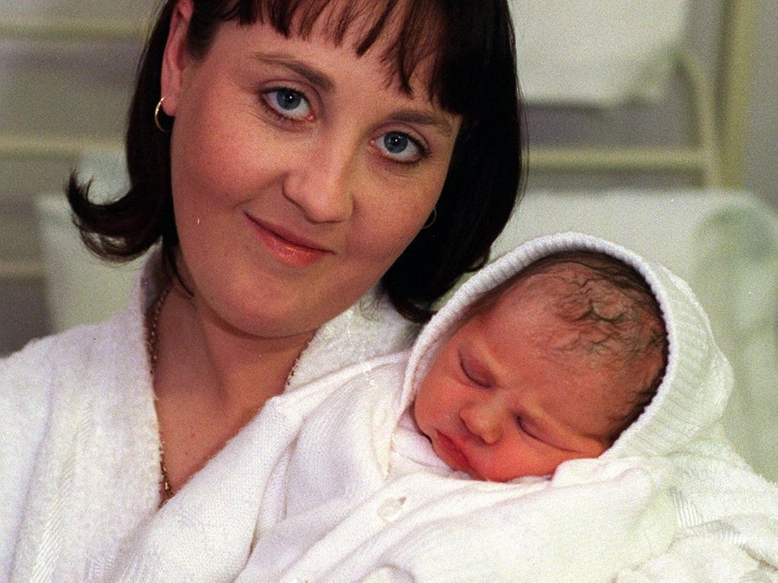 Elizabeth Butterill from Bramley with baby Chloe who was born at 2.05am on Christmas Day 1998, weighing 7lb 12oz.