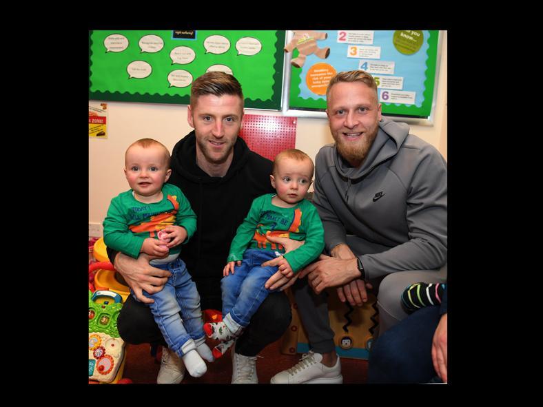 Paul Gallagher and Tom Clarke with Albie and Kobie Shaw