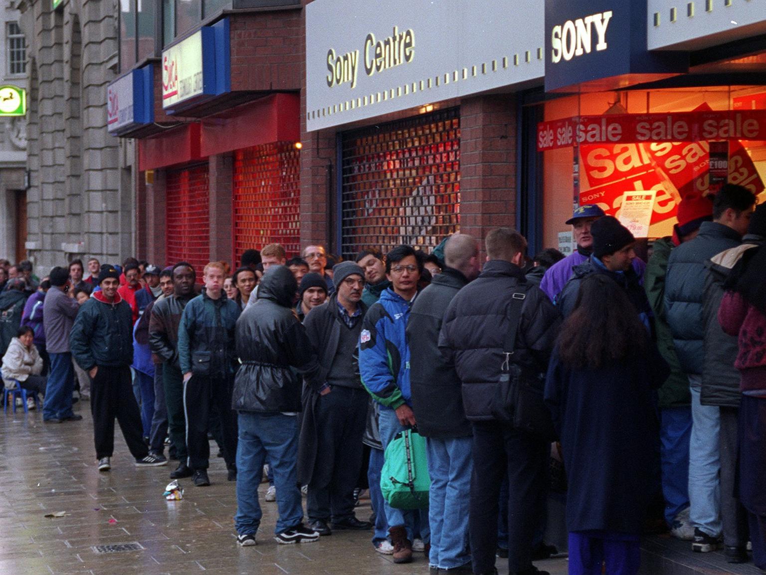 This was the queue outside Leeds Sony Centre on Vicar Lane on Boxing Day morning. One family had been waiting since Christmas Eve afternoon.