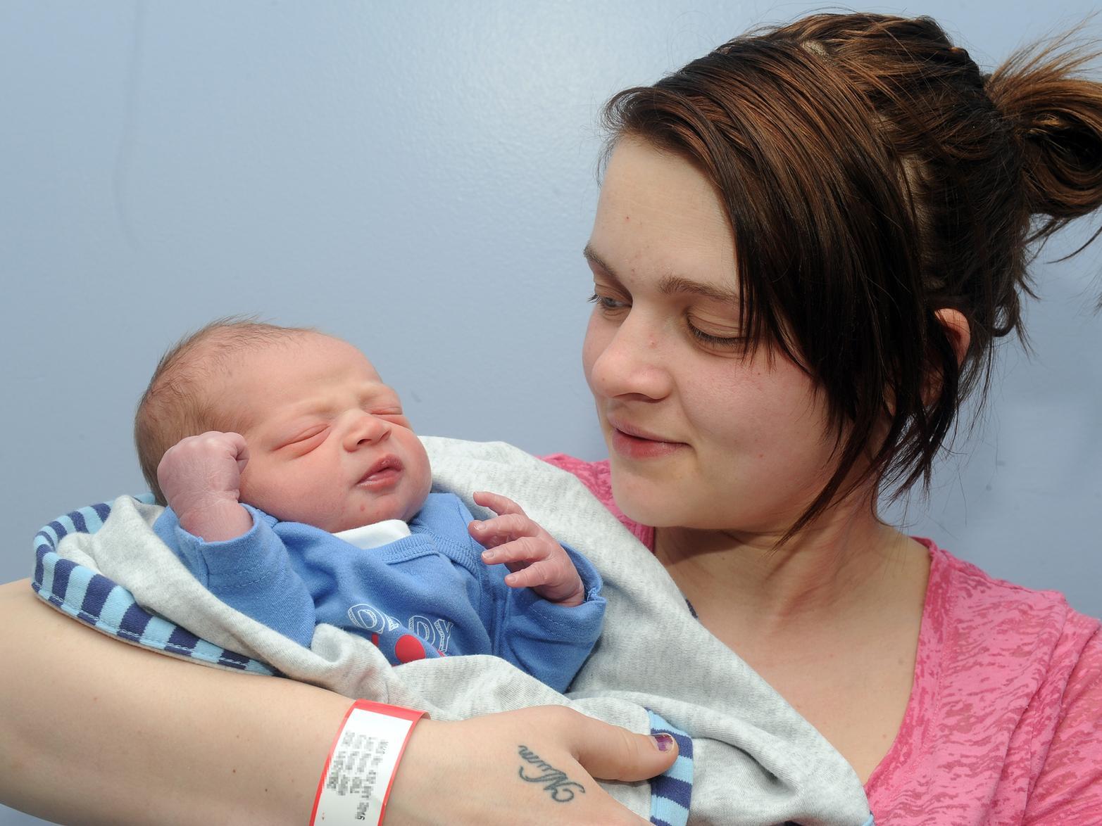 Jodie Gill from Whinmoor with baby CJ Wright at St James's Hospital, born at 1.21am and weighing 6lb 11oz.