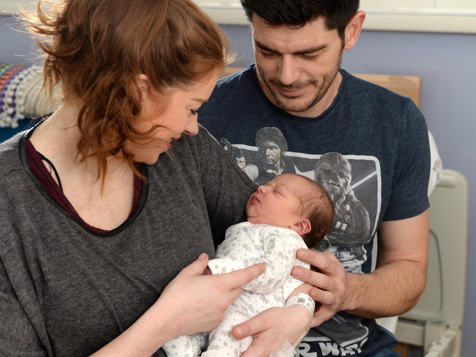 New Year's Day baby Coraline Rose Kay with parents Tiffany and Robert at Leeds General Infirmary.