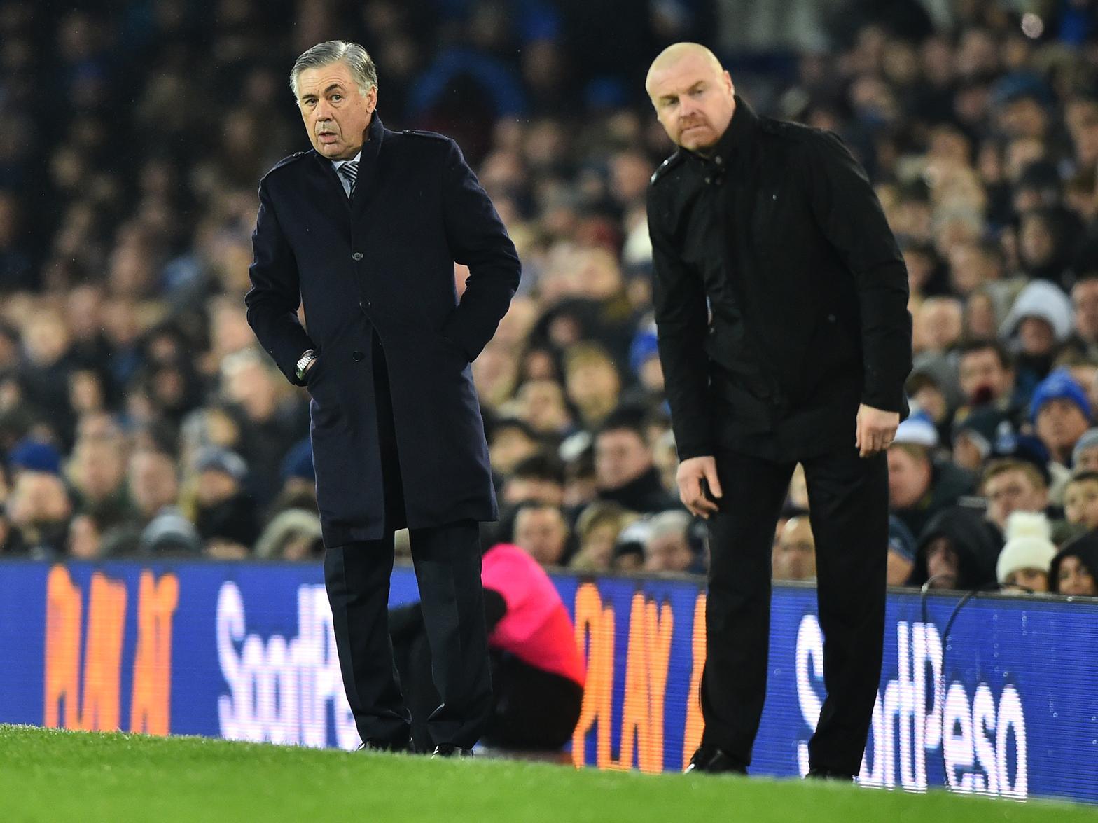 New Everton boss Carlo Ancelotti and Burnley manager Sean Dyche at Goodison Park on Boxing Day.