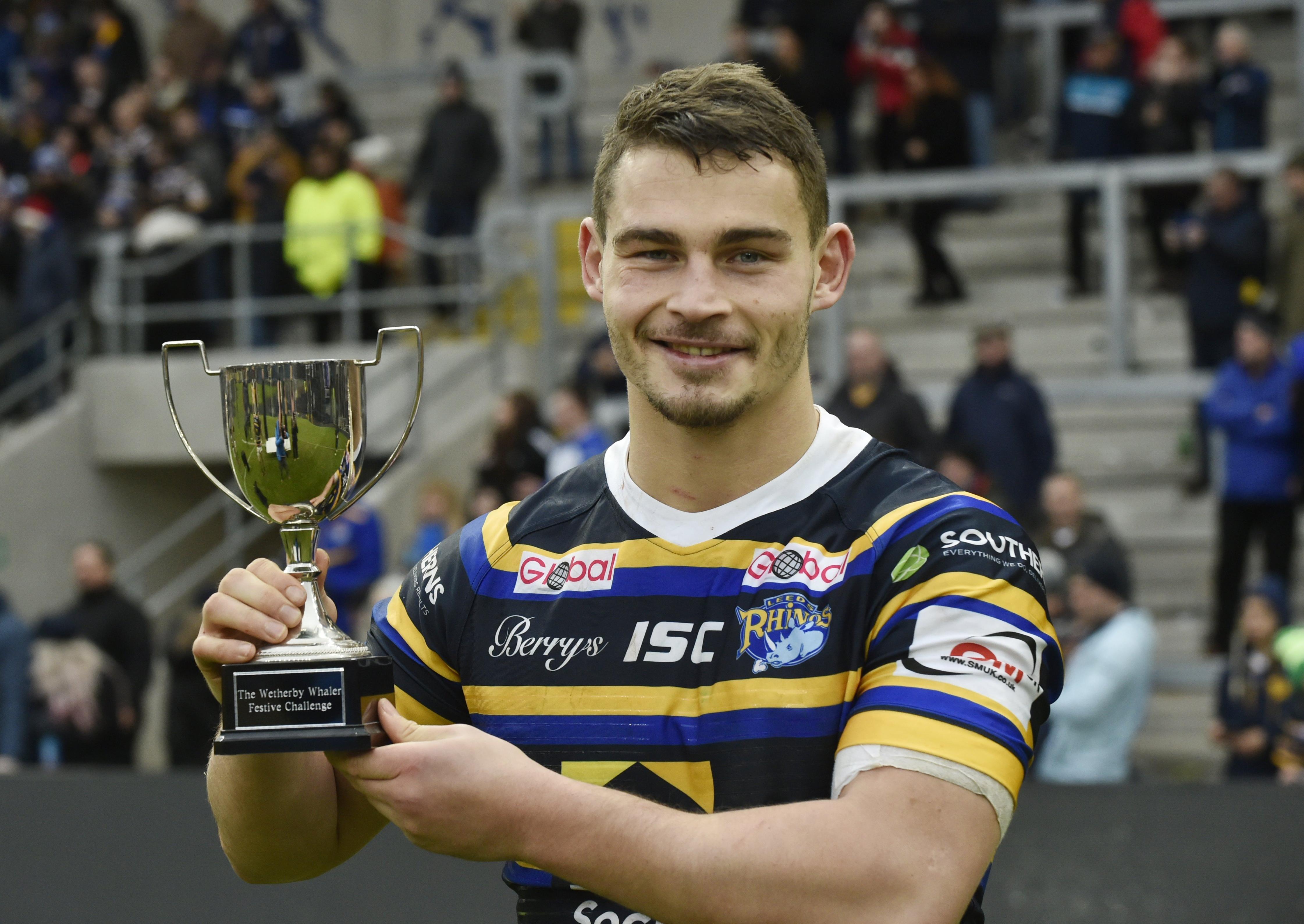 Leeds Rhinos captain Stevie Ward with the Wetherby Whaler Festive Challenge Trophy. Picture: Steve Riding.