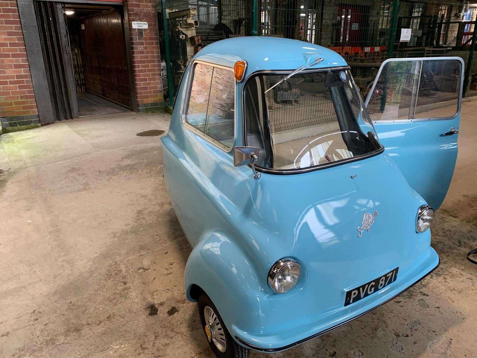 Manufactured in the late 1950s by Scootacars Ltd, a division of railway locomotive builder, the Hunslet Engine Co. Said to have been inspired by the wife of one of the company directors, who wanted a car easier to park than her Jag