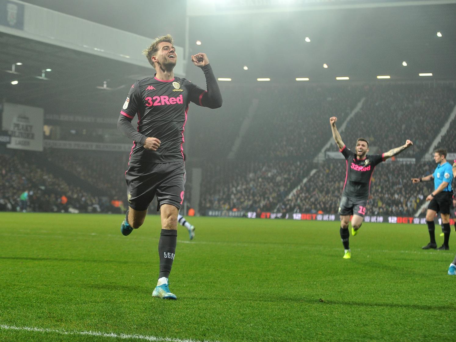 Leeds United's Patrick Bamford celebrates at the Hawthorns.