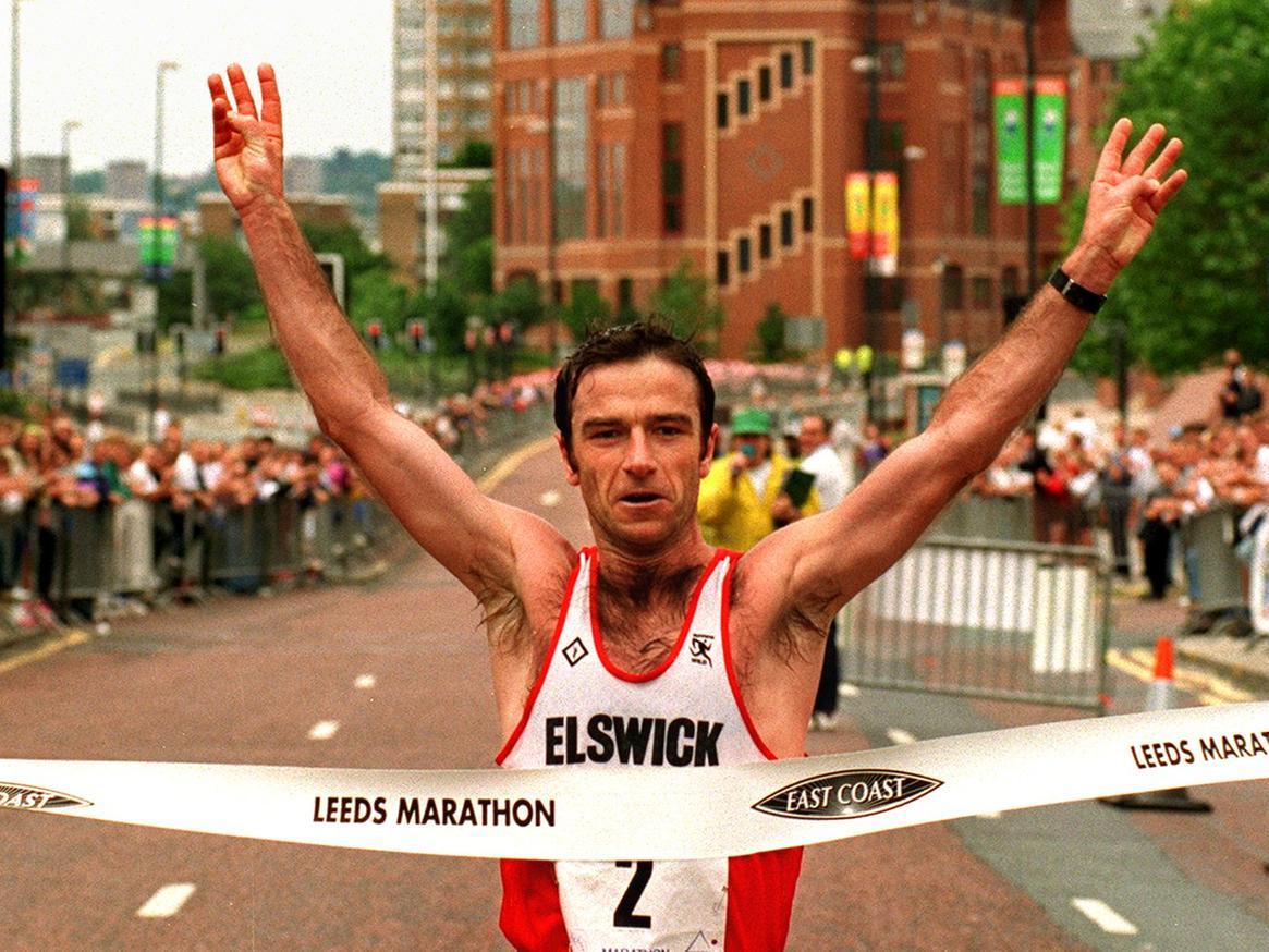 Ieuan Ellis wins the 1996 Leeds Marathon.