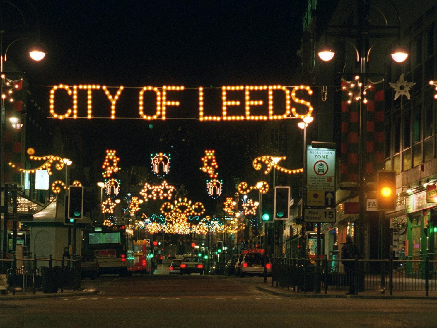 The countdown to Christmas in Leeds started in November 1996 with the big Leeds Lights switch on. Pictured is Briggate.