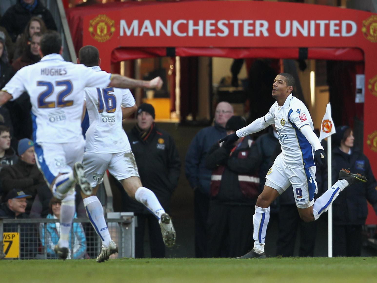 Leeds United's Jermaine Beckford opens the scoring at Old Trafford. (Getty)
