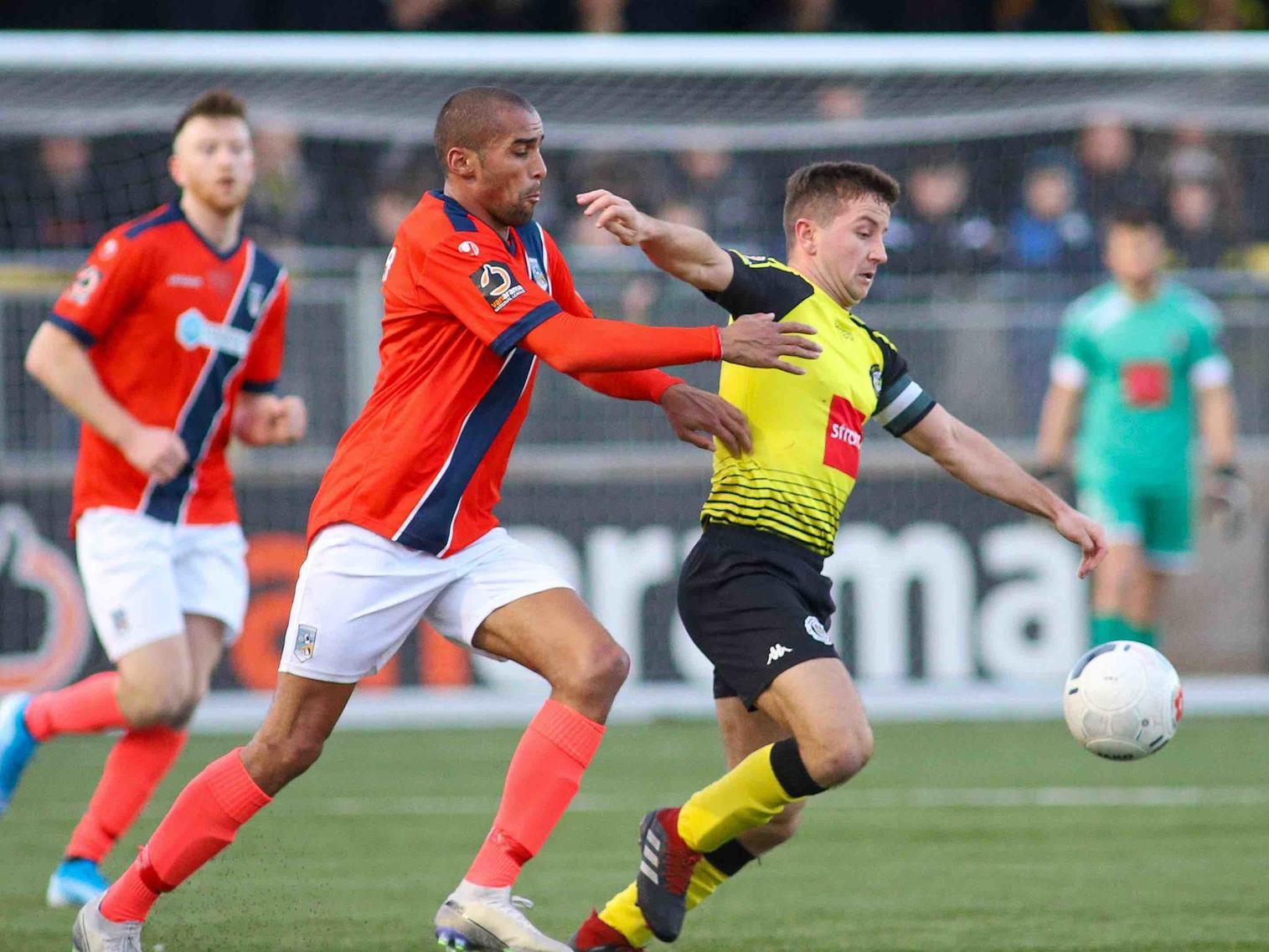 Josh Falkingham in action during Harrogate Town's scrappy win over Maidenhead United.
