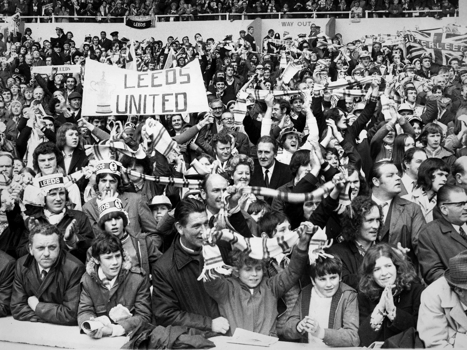 We kick off with this terrific photo of Leeds fans celebrating FA Cup glory after an Allan Clarke header helped the Whites beat the Gunners at Wembley.