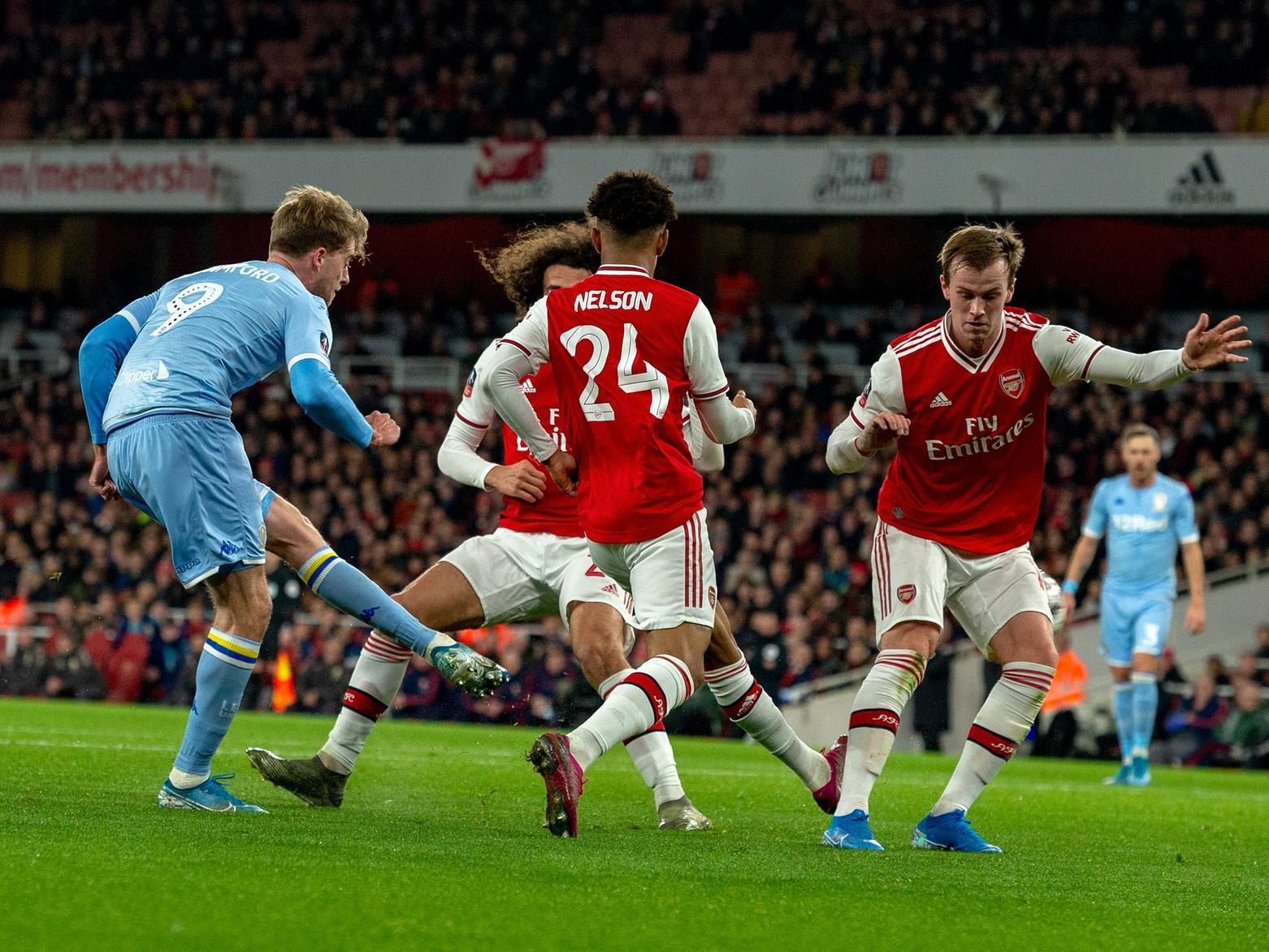 SO CLOSE: Leeds United created a whole host of chances in the first half of Monday night's third round FA Cup clash at Arsenal with Patrick Bamford, above left, hitting the crossbar. Picture by Bruce Rollinson.