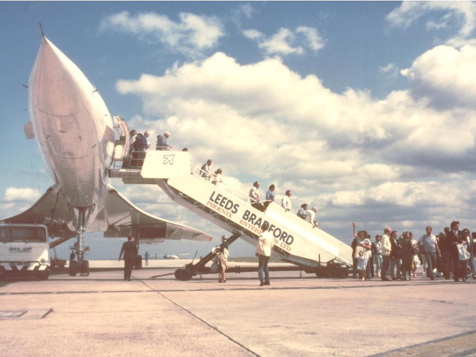 Passengers disembark Concorde.