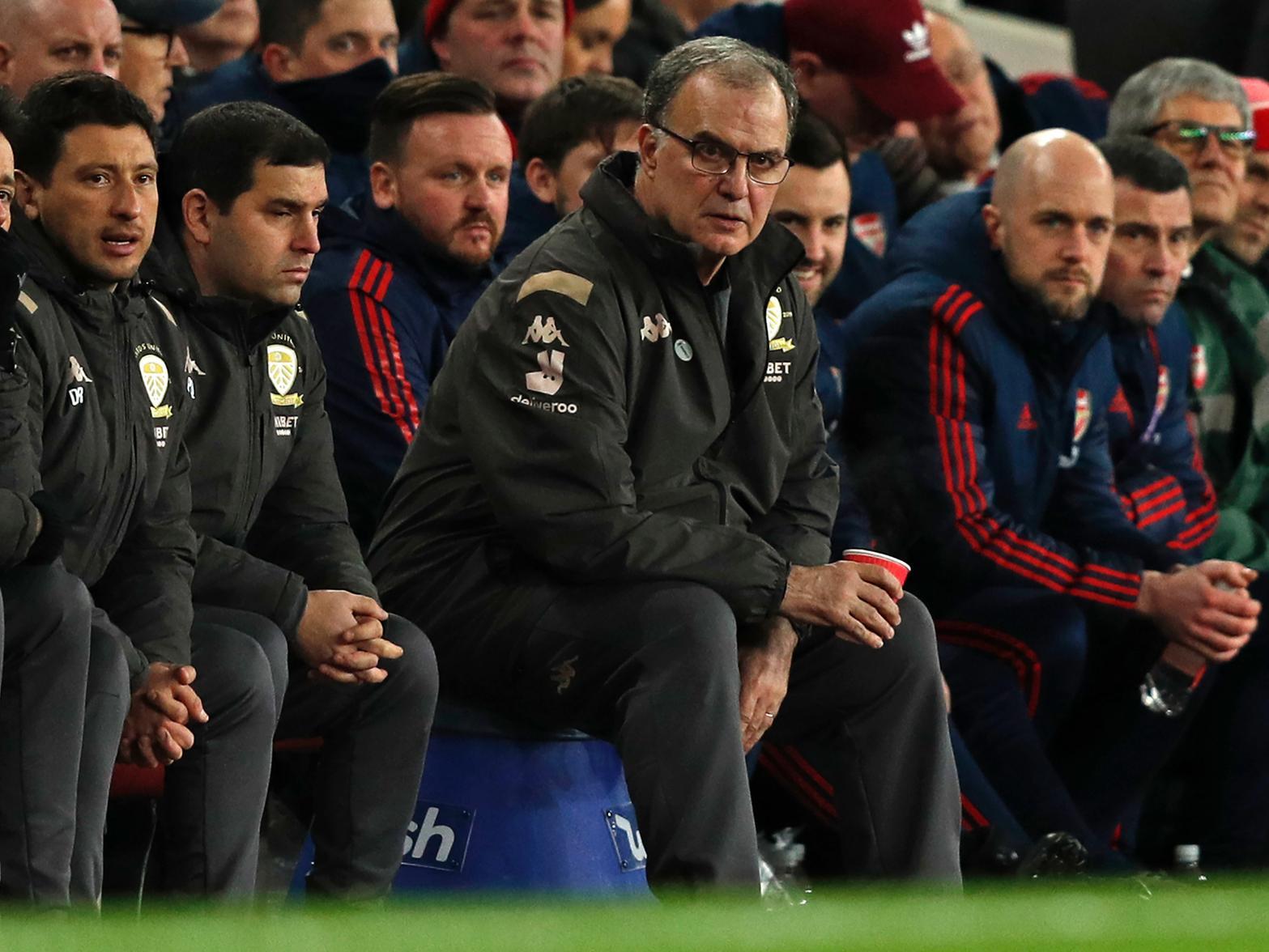 Marcelo Bielsa watching his Leeds United side at Arsenal, where they dominated for 45 minutes (Pic: Getty)