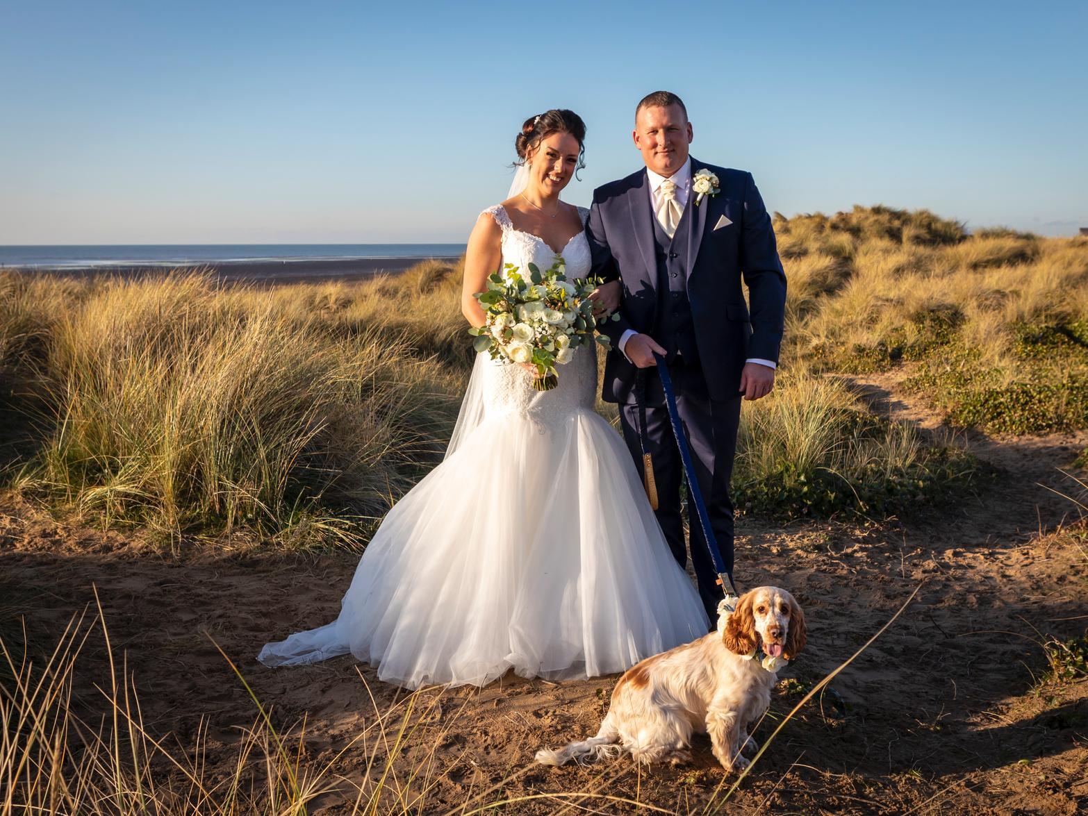 The couples cocker spaniel, Millie, joined them at the dog-friendly venue where she enjoyed all the fuss from friends and family before joining the couple for photos on the sand dunes. Photos Nick Dagger Photography