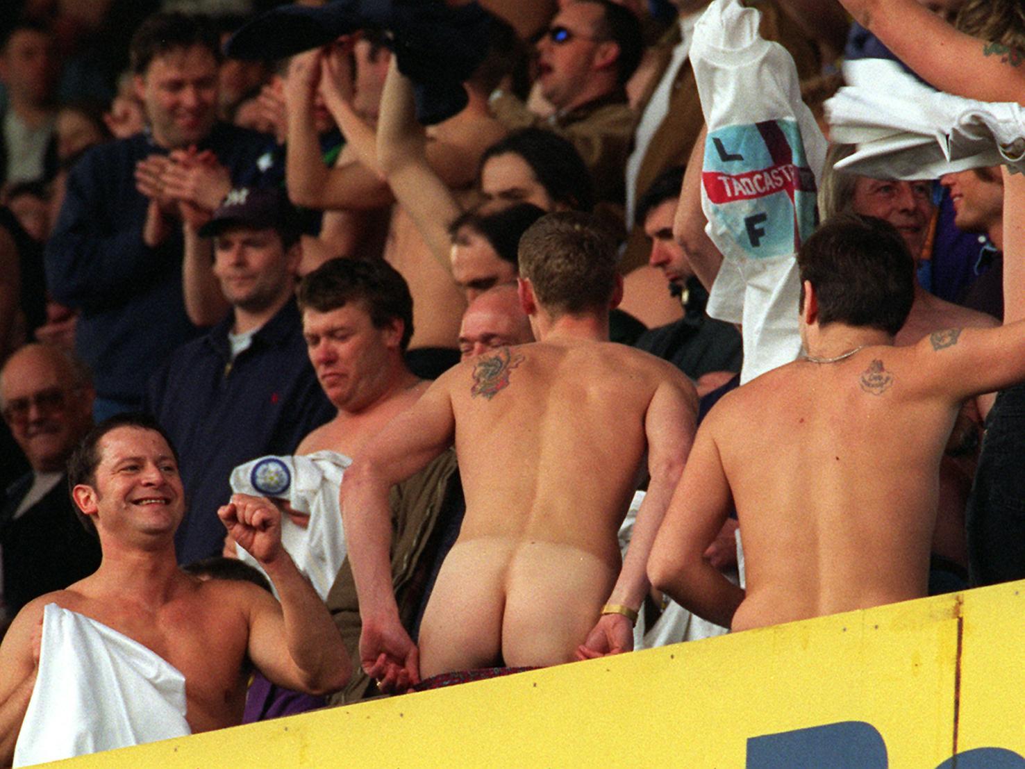 Cheeky! These Leeds United fans bared all at half time against Sheffield Wednesday at Hillsborough in March 1997. The game finished 2-2 with Lee Sharpe and Rod Wallace scoring for the Whites.