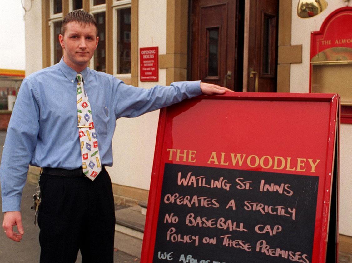 There was a ban on baseball caps at The Alwoodley pub. Pictured in  January 1997.