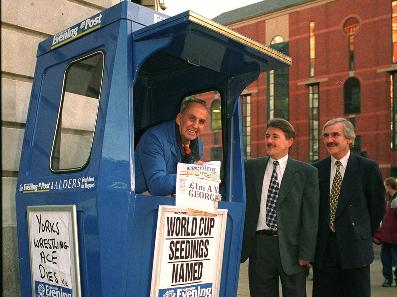 Do you remember YEP news vendor Joe Haigh? Pictured here in his new kiosk outside Allders on The Headrow in December 1997.