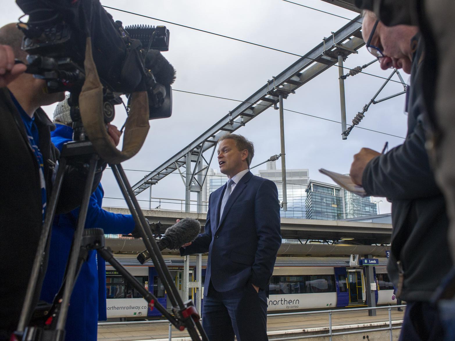 Transport Secretary Grant Shapps faces the cameras after his announcement about Northern.