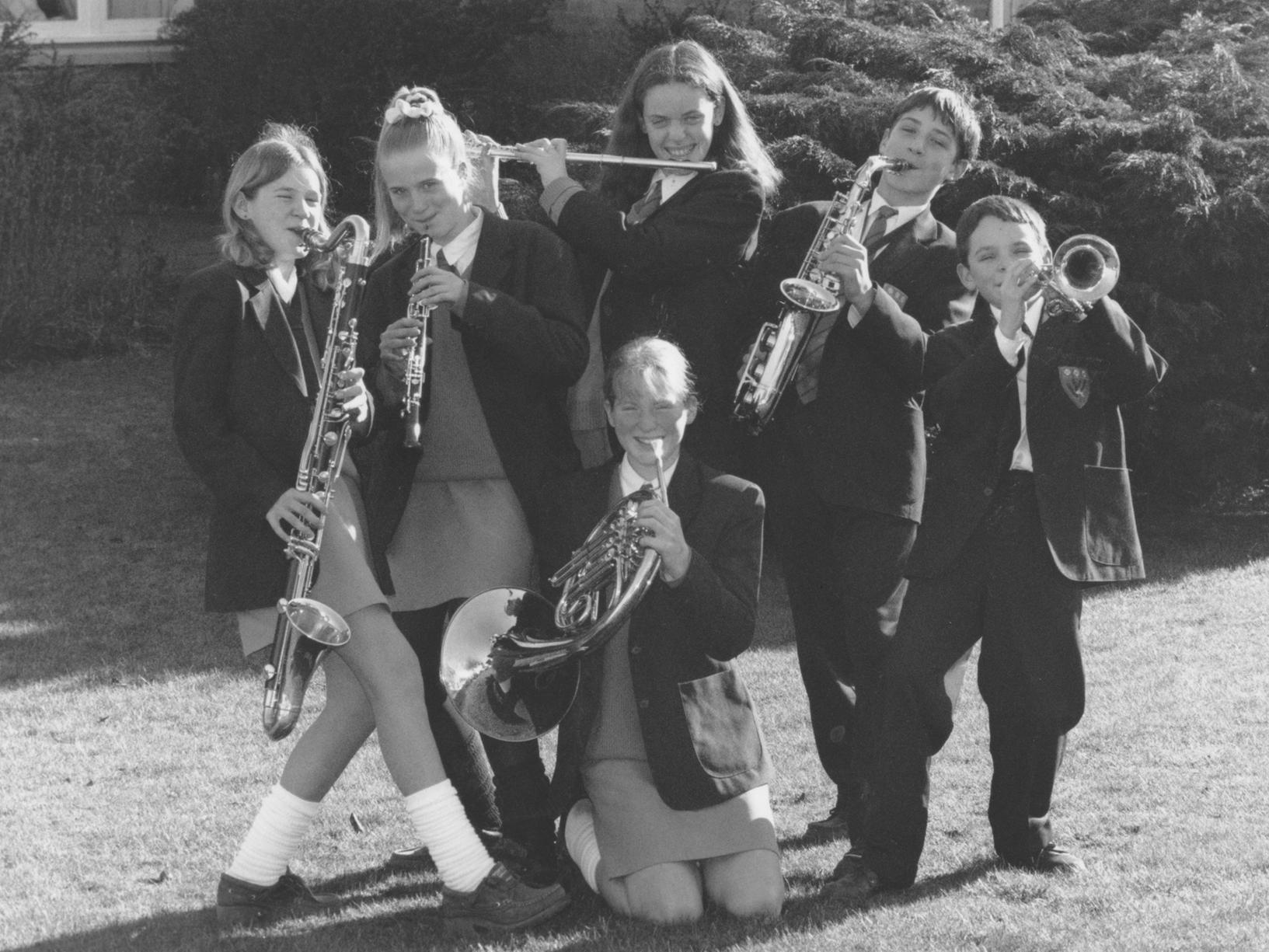 In March 1997 Scalby School pupils were having fun making music. Pictured from left, Rachel Bettley, Rachael Nicholson, Ian Robinson, Neil Tofrik, and front Joanne Vasey. Can you name the other students?