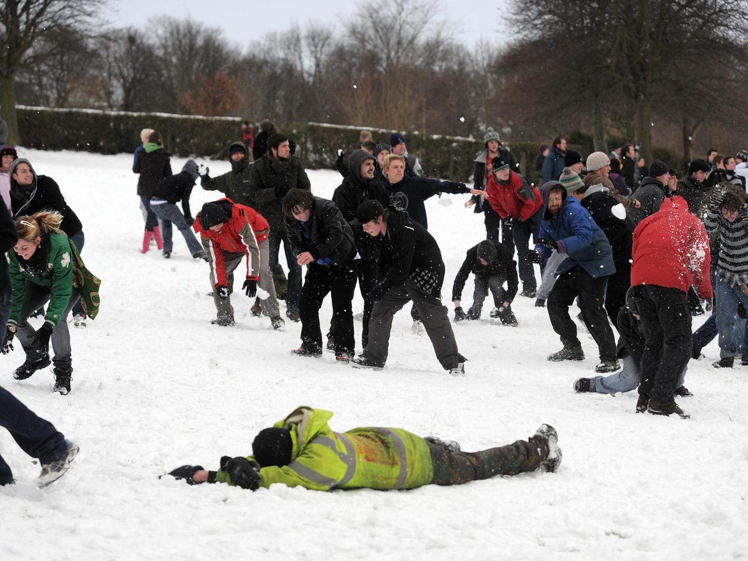 Was this man felled by a snowball? Or did he slip in the snow?
