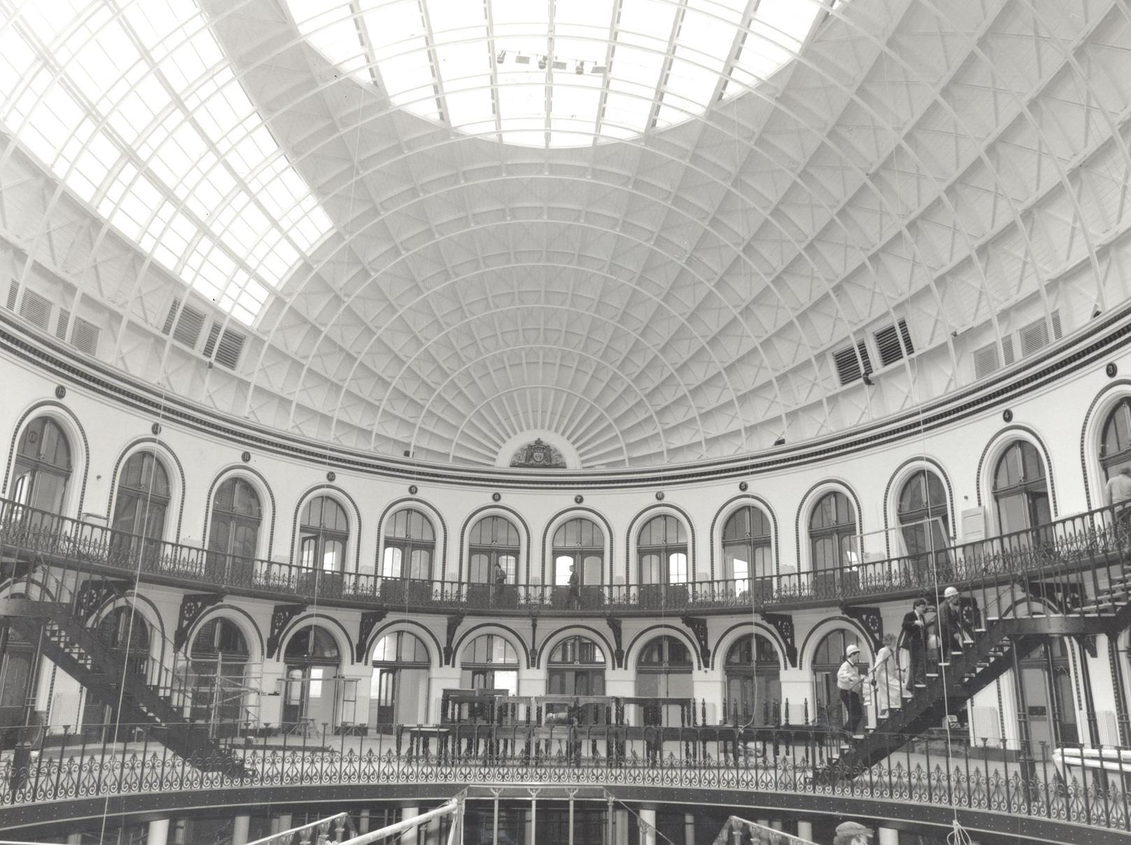Inside the Corn Exchange during the renovation which involved preserving the past with modern building technology. The multi million pound refurbishment was led by Speciality Shops.