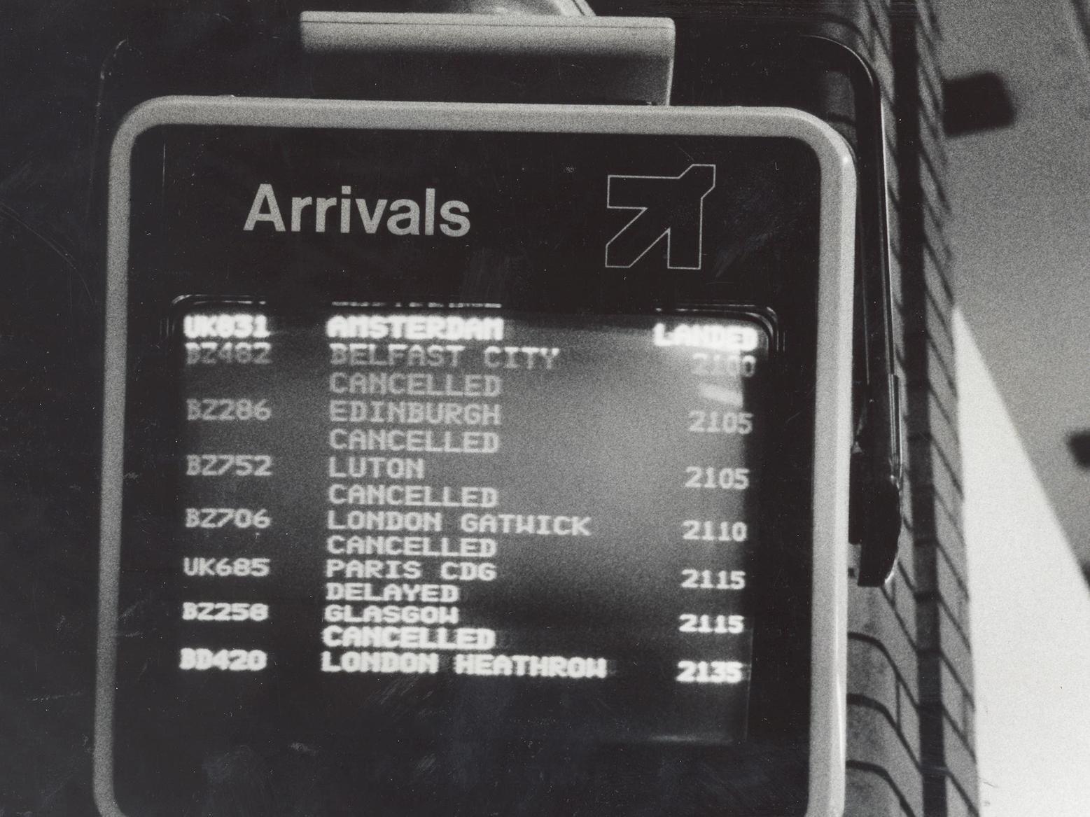 Bad news for travellers as the arrivals board shows cancellations of incoming Capital Airlines planes.